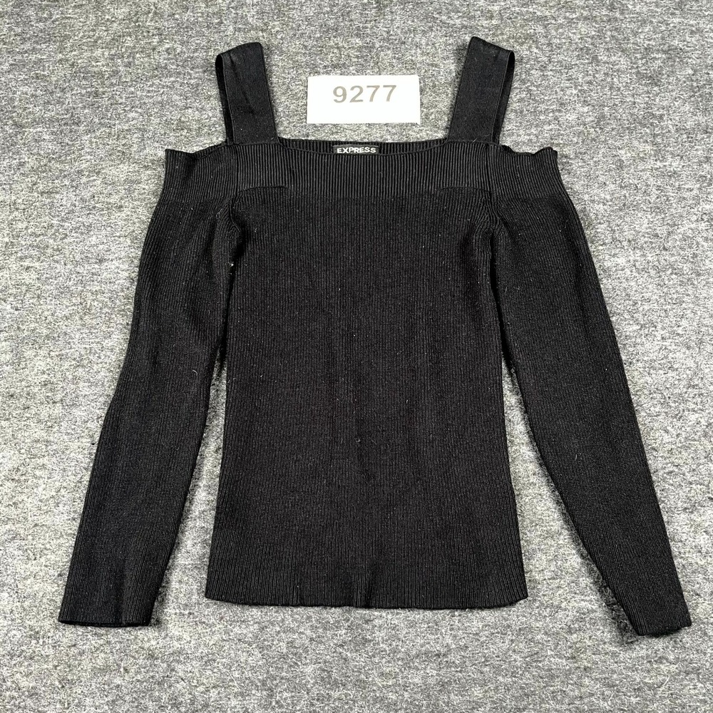 Express Sweater Womens XS Black Rayon Knit Stretch Cold Shoulder Square Neck